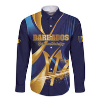 Personalized Barbados Gold Trident Long Sleeve Button Shirt Luxury Style