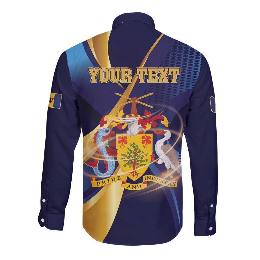 Personalized Barbados Gold Trident Long Sleeve Button Shirt Luxury Style