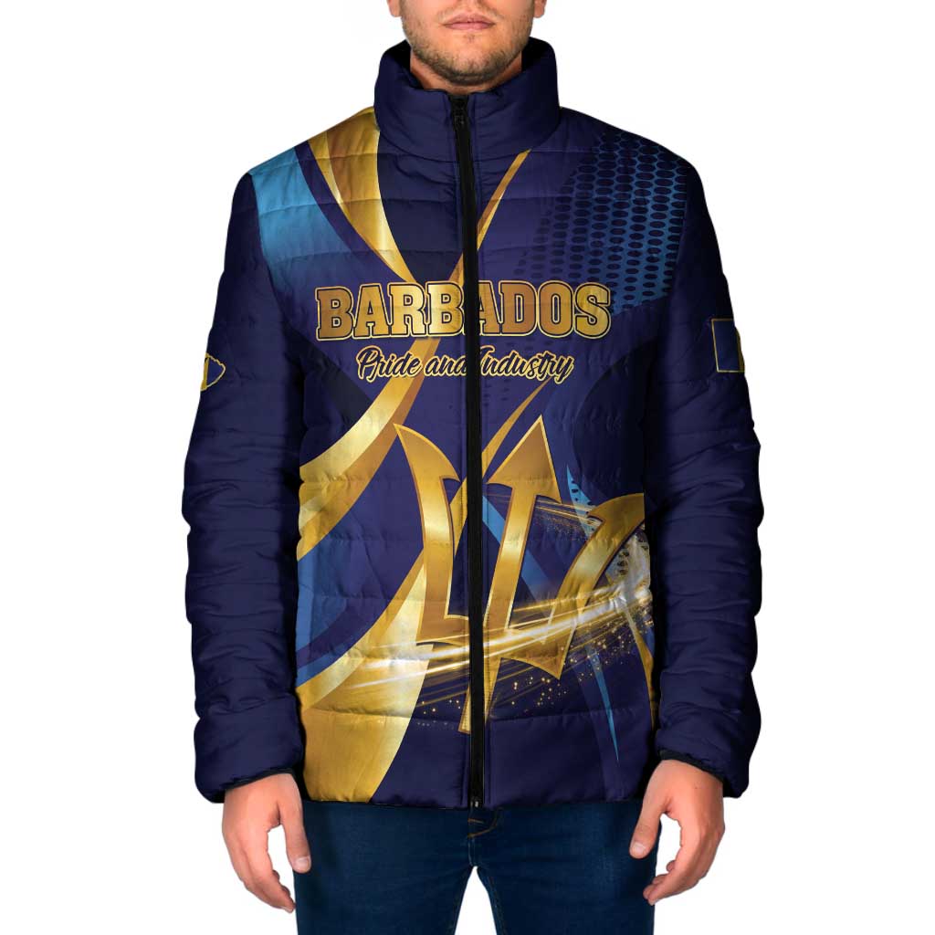Personalized Barbados Gold Trident Padded Jacket Luxury Style