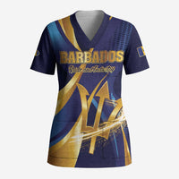 Personalized Barbados Gold Trident Scrub Top Luxury Style