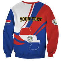 Unisex patriotic sweatshirt back with 'YOUR TEXT', Paraguay map, flag stripes, circular seal