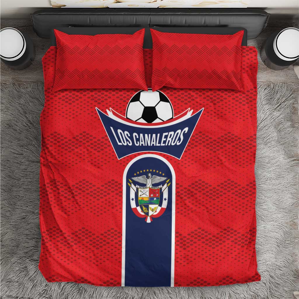 Red football-themed bedding set with duvet cover and two matching pillowcases