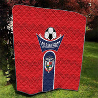 Red quilt blanket with Los Canaleros football and emblem graphic, corner view