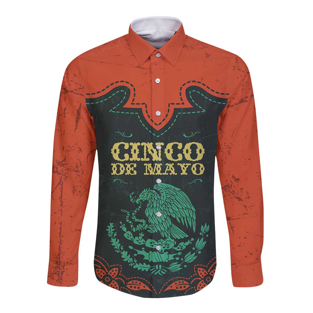 Personalized Cinco de Mayo Long Sleeve Button Shirt Grunge Stylized