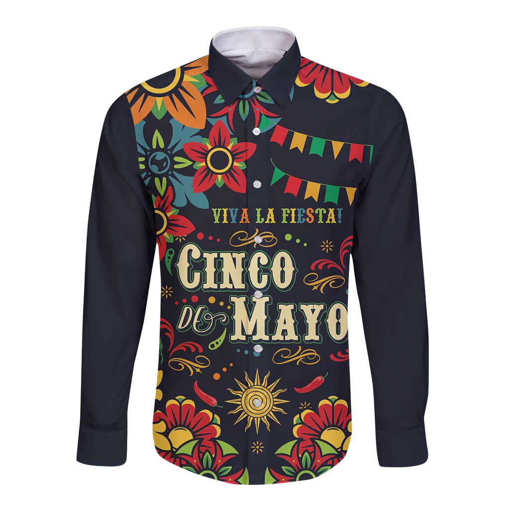 Personalized Cinco de Mayo Long Sleeve Button Shirt Vibrant Flowers