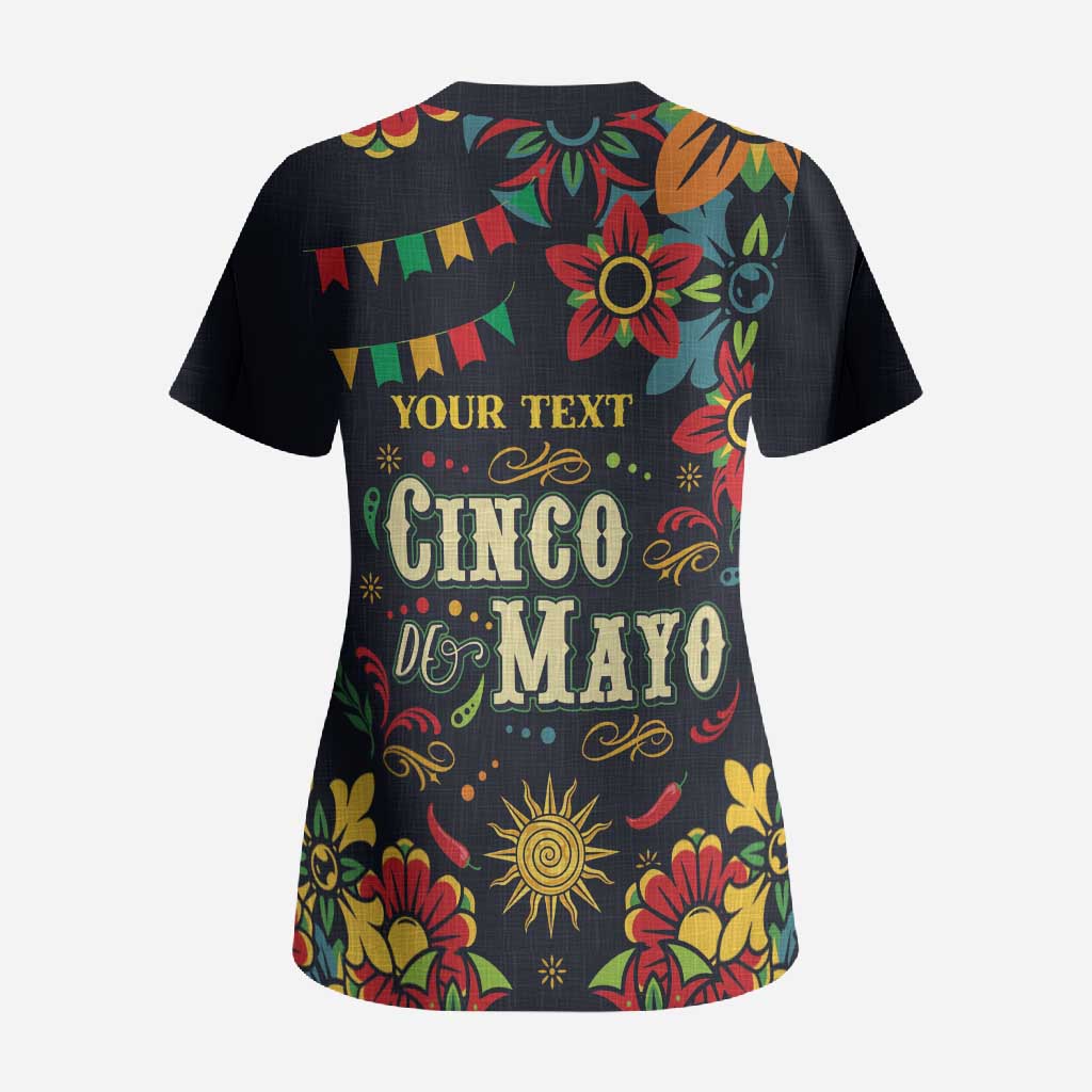Personalized Cinco de Mayo Scrub Top Vibrant Flowers