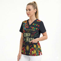 Personalized Cinco de Mayo Scrub Top Vibrant Flowers