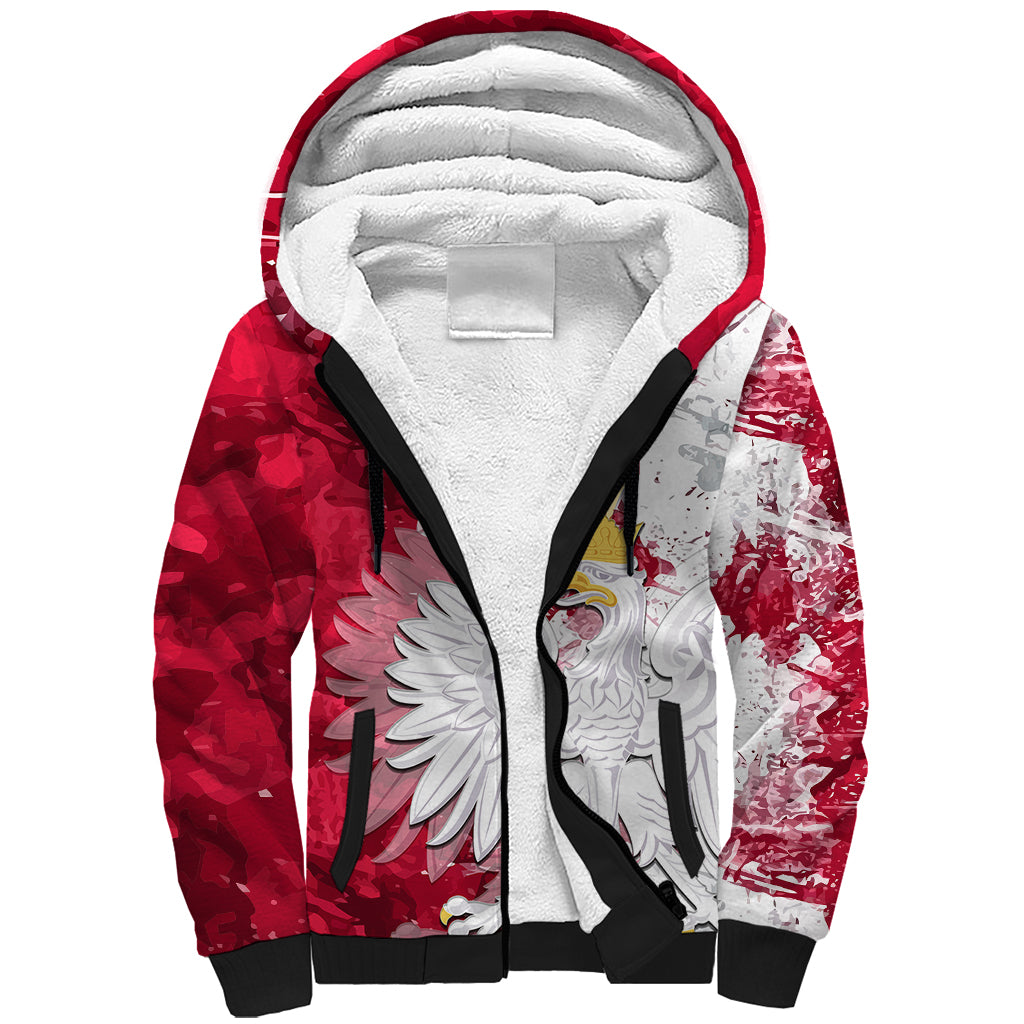 Poland Sherpa Hoodie Polska Coat Of Arms Flag Style - Wonder Print Shop