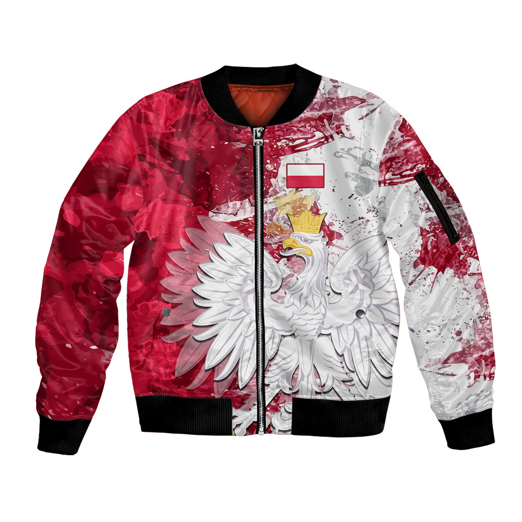 Poland Sleeve Zip Bomber Jacket Polska Coat Of Arms Flag Style - Wonder Print Shop