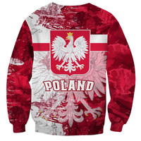Unisex red and gray sweatshirt with Polish flag shield and POLAND text
