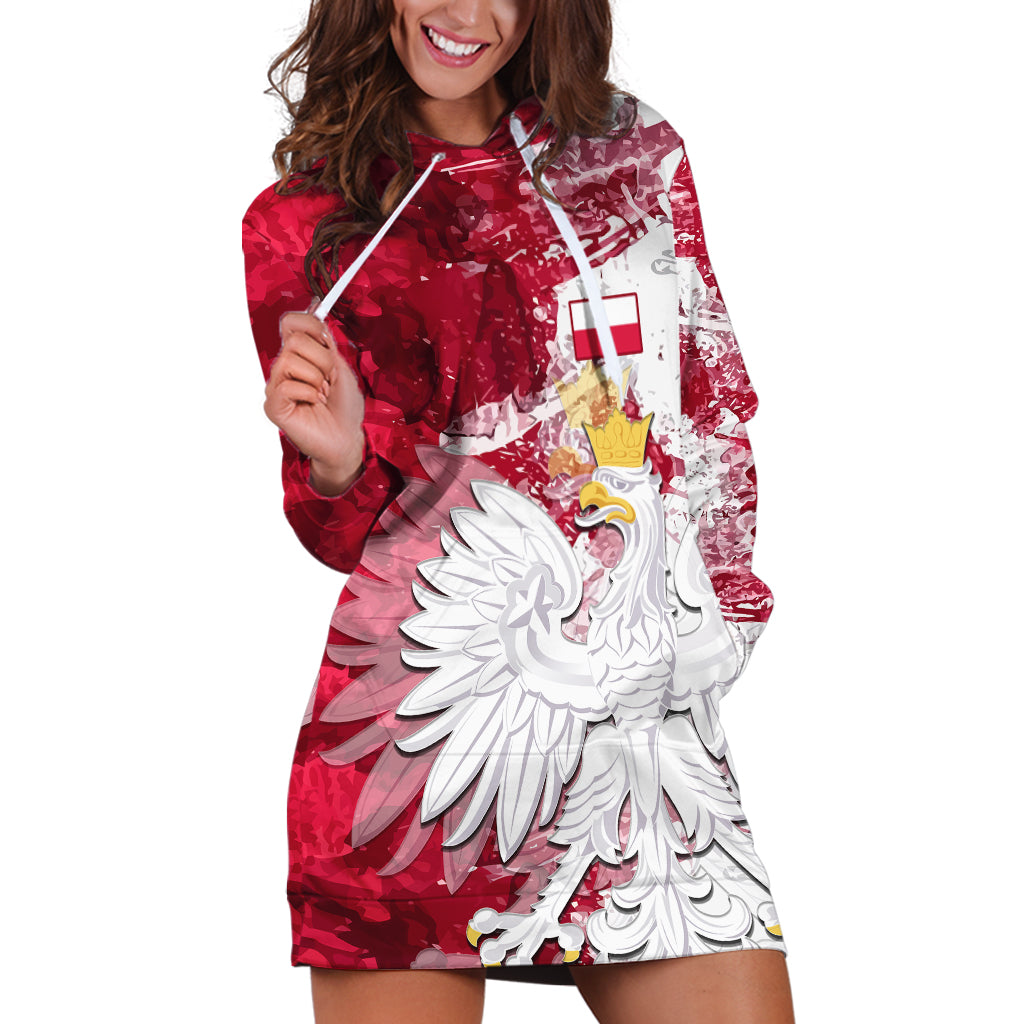 Custom Poland Hoodie Dress Polska Coat Of Arms Flag Style - Wonder Print Shop