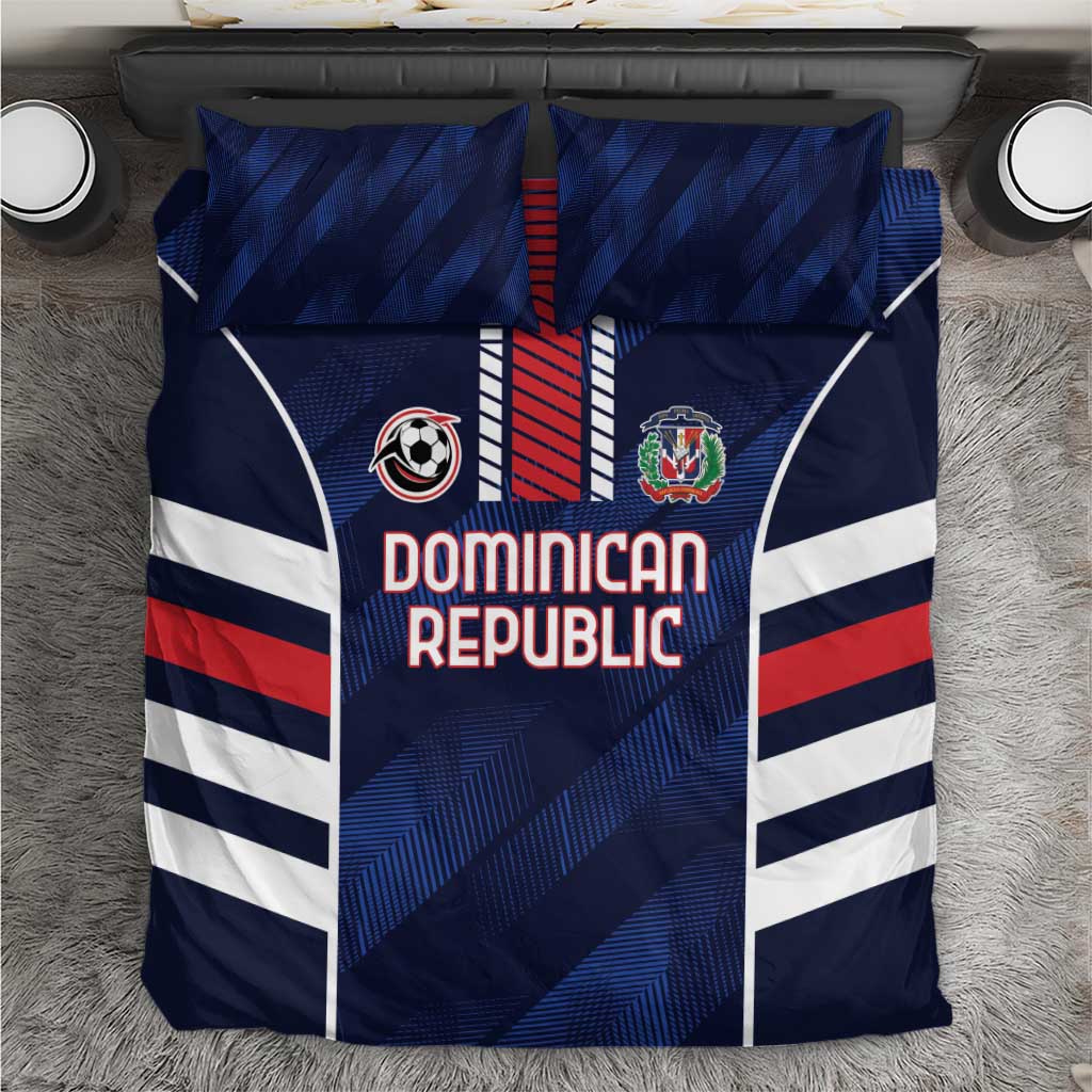Blue Dominican Republic soccer bedding set with duvet and two pillow covers