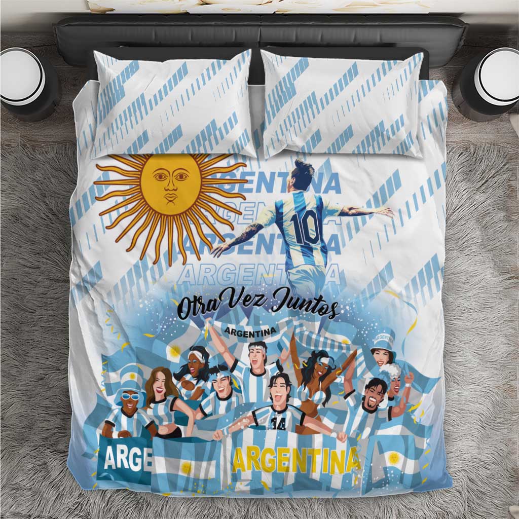 Argentina 2024 football bedding set: blue/white stripes with Argentina sun and players