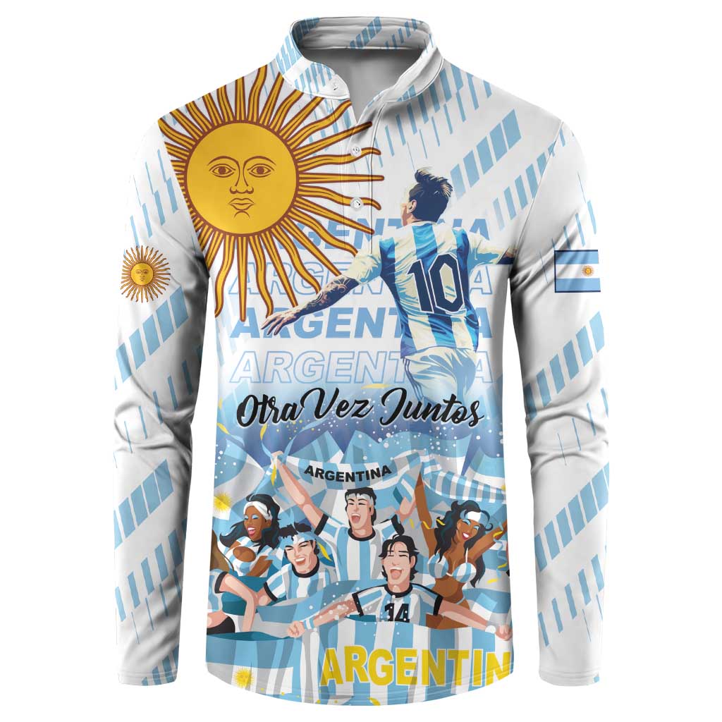 Argentina button-front sweatshirt with light blue stripes and player graphic