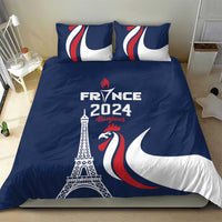 Blue duvet with Eiffel Tower, rooster, and France 2024 print with two matching pillows
