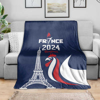 Navy-blue blanket with Eiffel Tower, rooster emblem, and France 2024 graphic