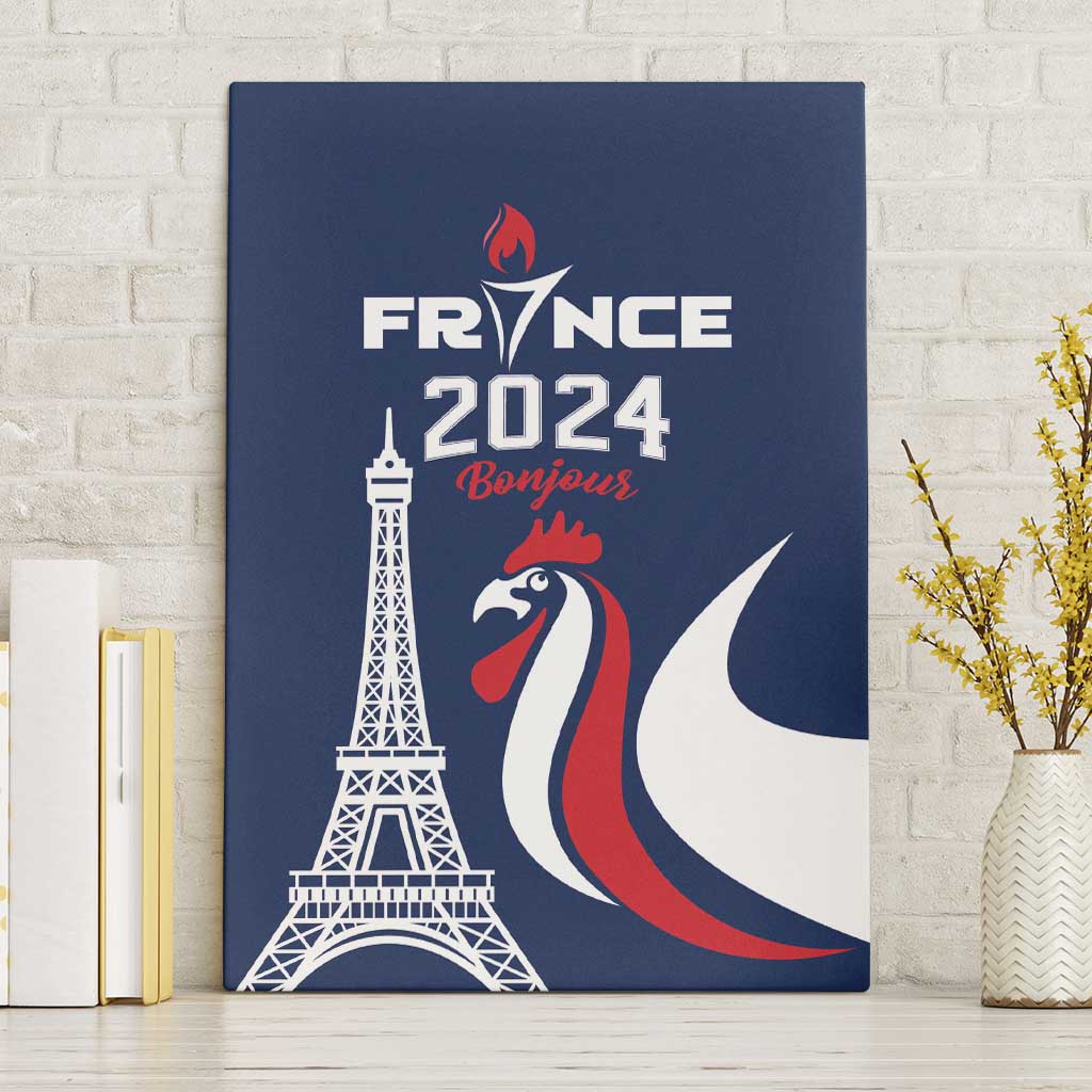 France 2024 Bonjour Canvas Wall Art Eiffel Tower Gallic Rooster - Wonder Print Shop