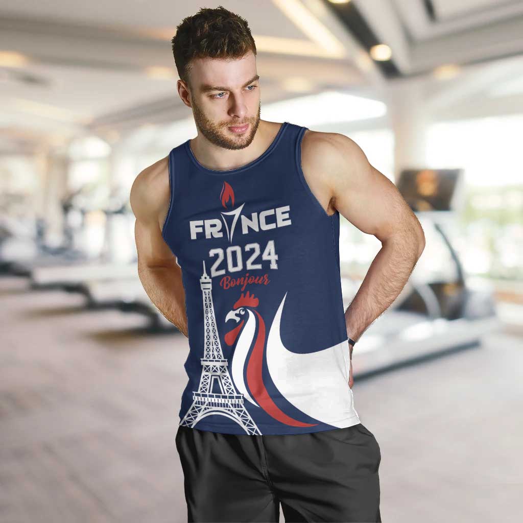 Personalized France 2024 Bonjour Men Tank Top Eiffel Tower Gallic Rooster - Wonder Print Shop