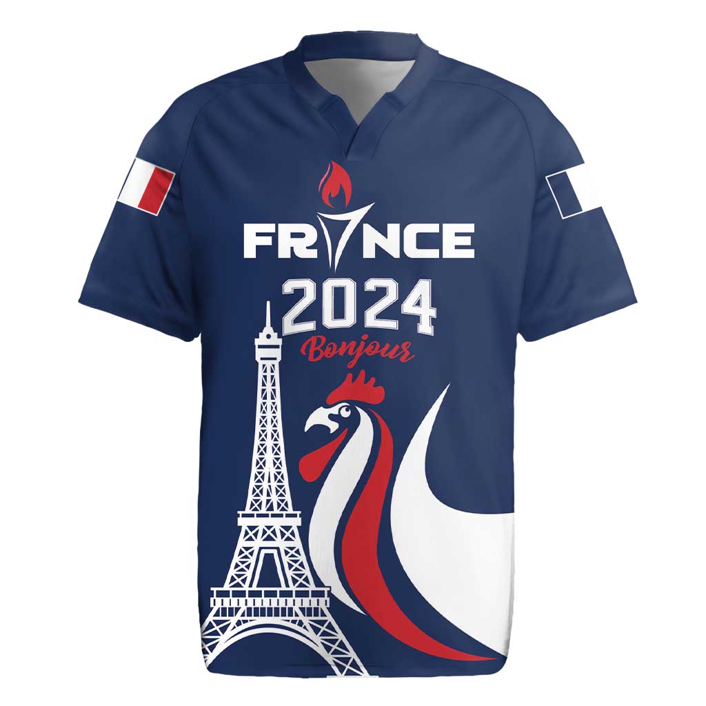 Personalized France 2024 Bonjour Rugby Jersey Eiffel Tower Gallic Rooster