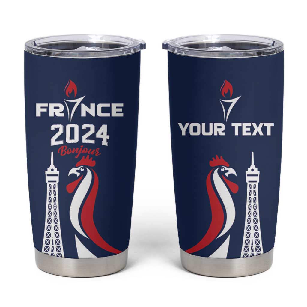 Personalized France 2024 Bonjour Tumbler Cup Eiffel Tower Gallic Rooster - Wonder Print Shop