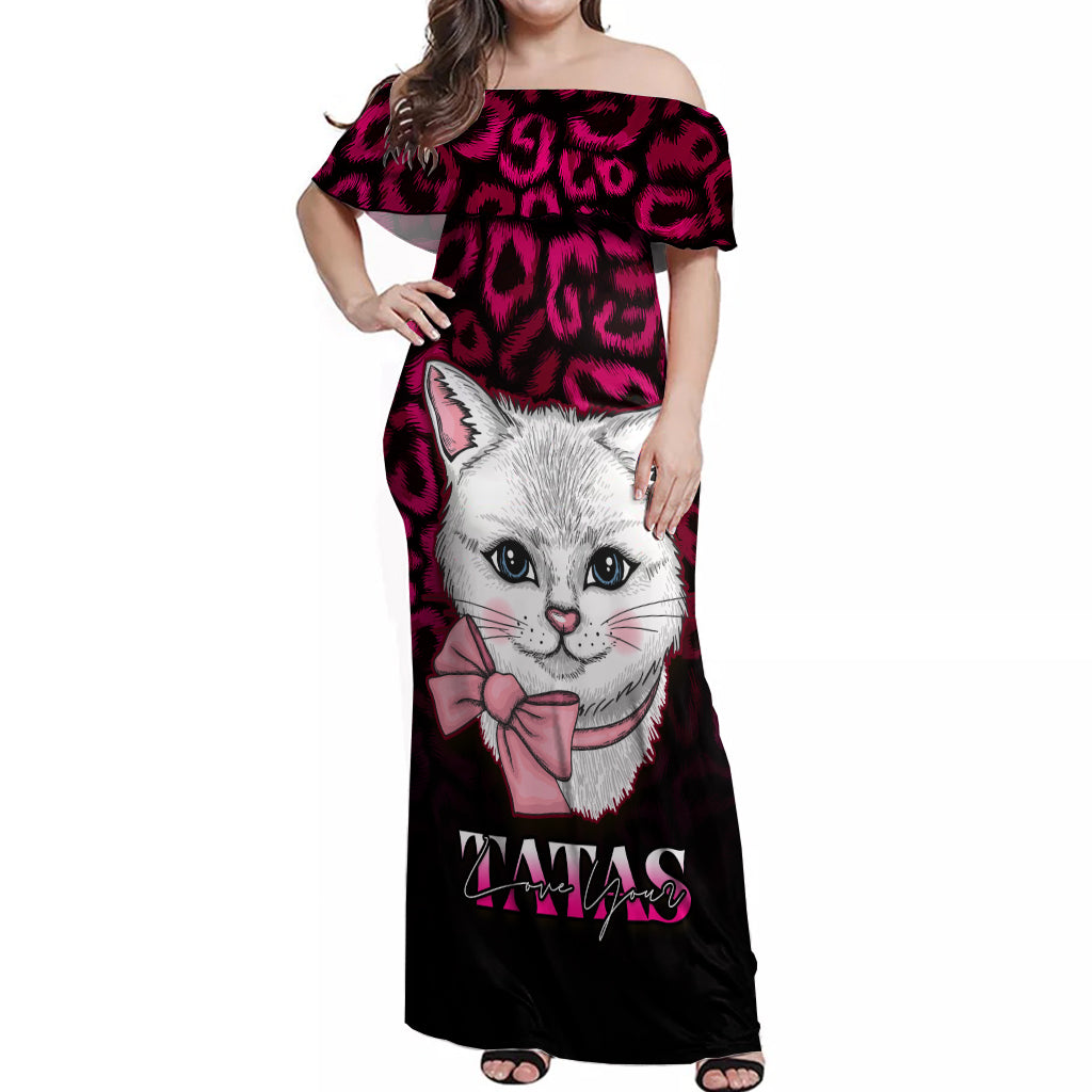 Personalised Love Your Tatas Off Shoulder Maxi Dress Cat Breast Cancer Awareness - Wonder Print Shop