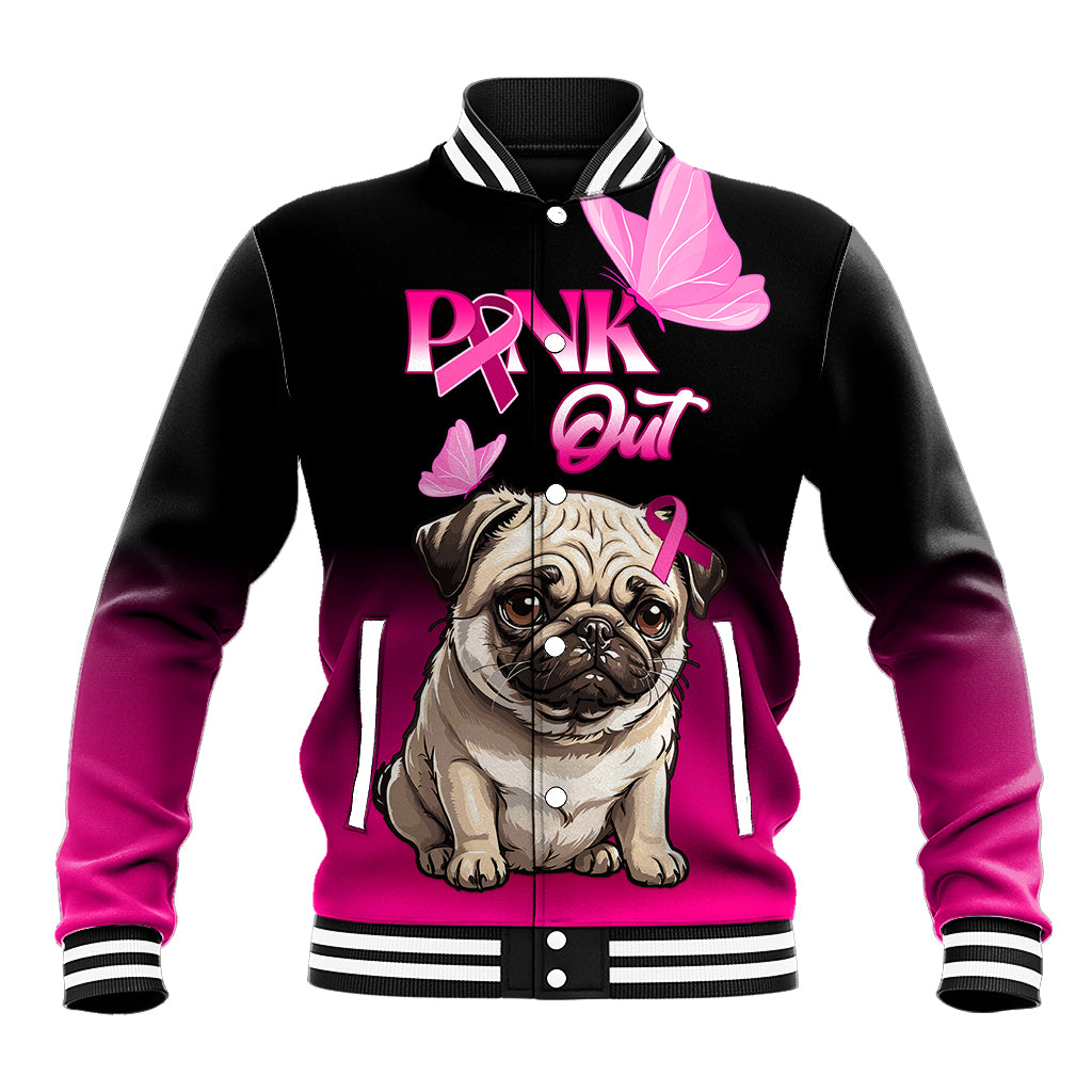 Personalised Pink Out Baseball Jacket Pug Dog Breast Cancer Awareness - Wonder Print Shop