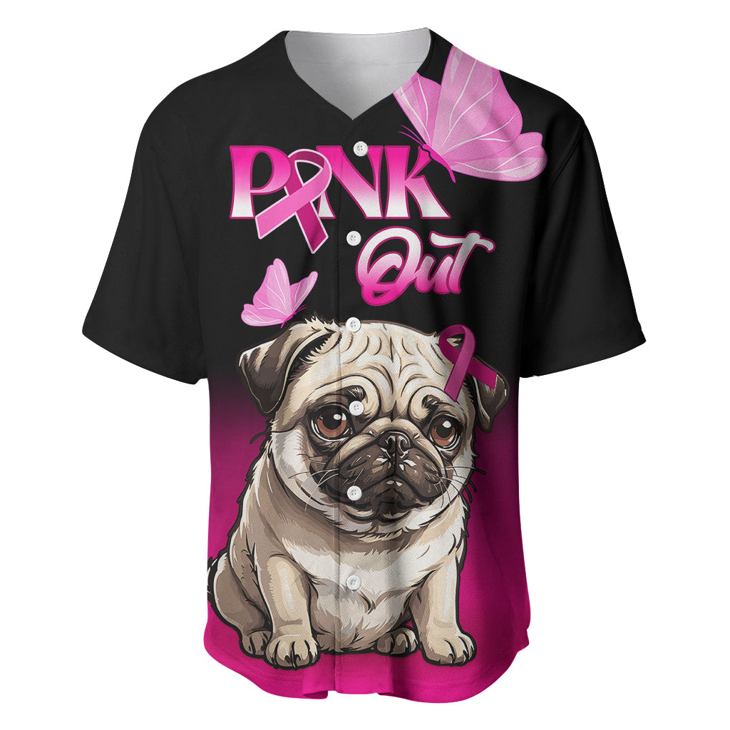 Personalised Pink Out Baseball Jersey Pug Dog Breast Cancer Awareness - Wonder Print Shop