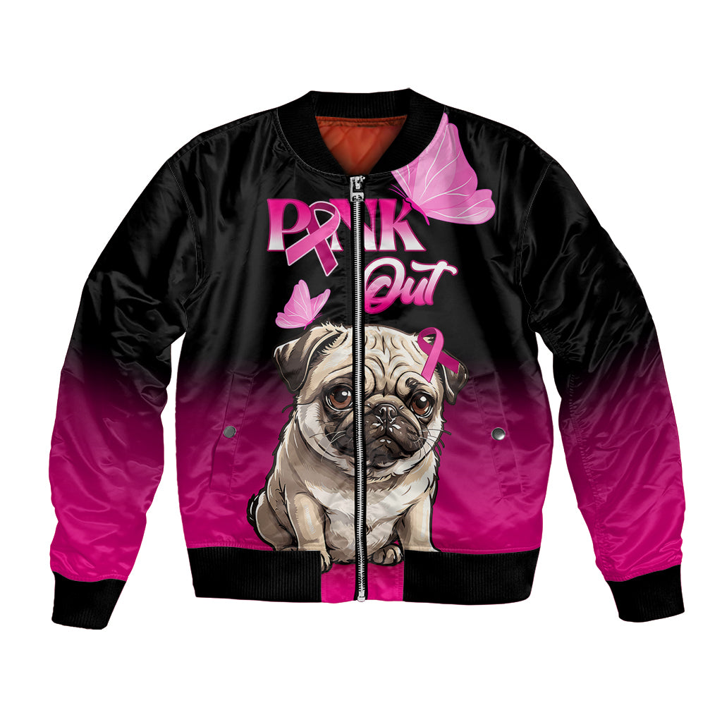 Personalised Pink Out Bomber Jacket Pug Dog Breast Cancer Awareness - Wonder Print Shop