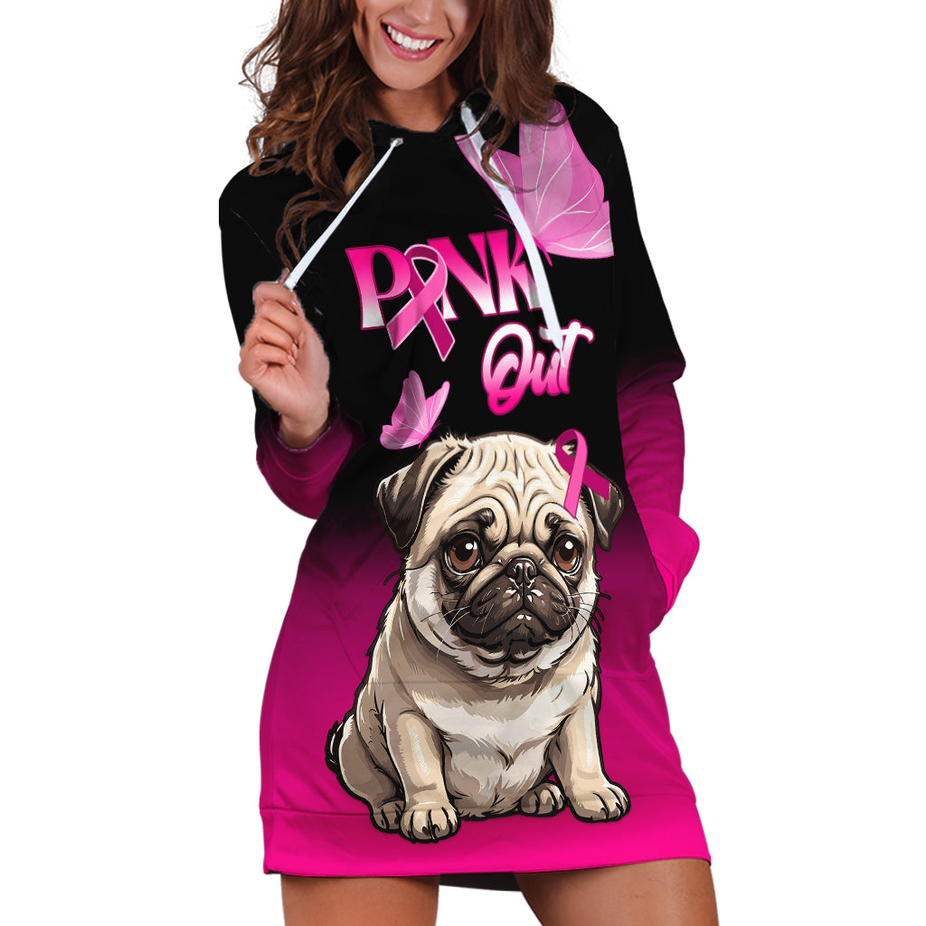 Personalised Pink Out Hoodie Dress Pug Dog Breast Cancer Awareness - Wonder Print Shop