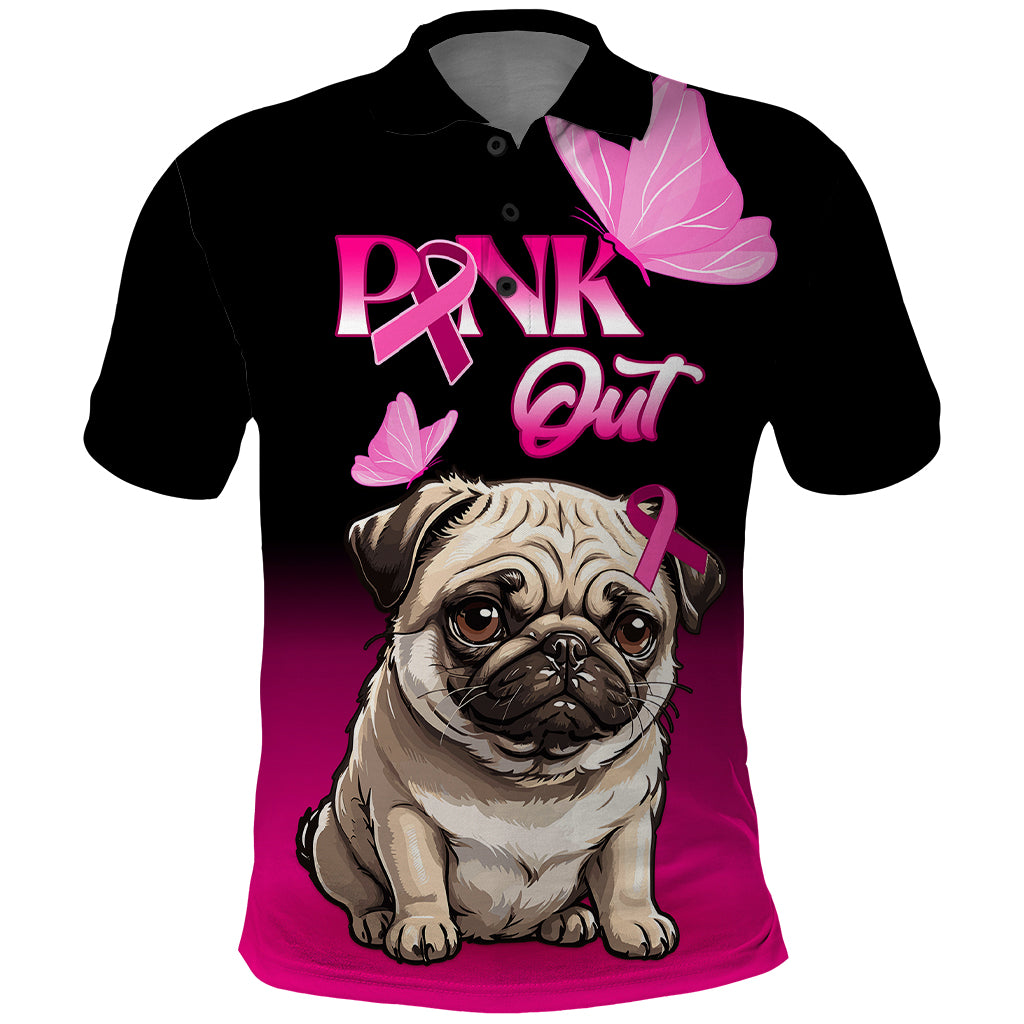 Personalised Pink Out Polo Shirt Pug Dog Breast Cancer Awareness - Wonder Print Shop