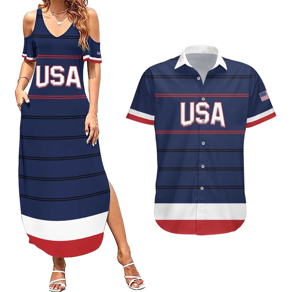 Custom USA Hockey Team Couples Matching Summer Maxi Dress and Hawaiian Shirt Go Champions