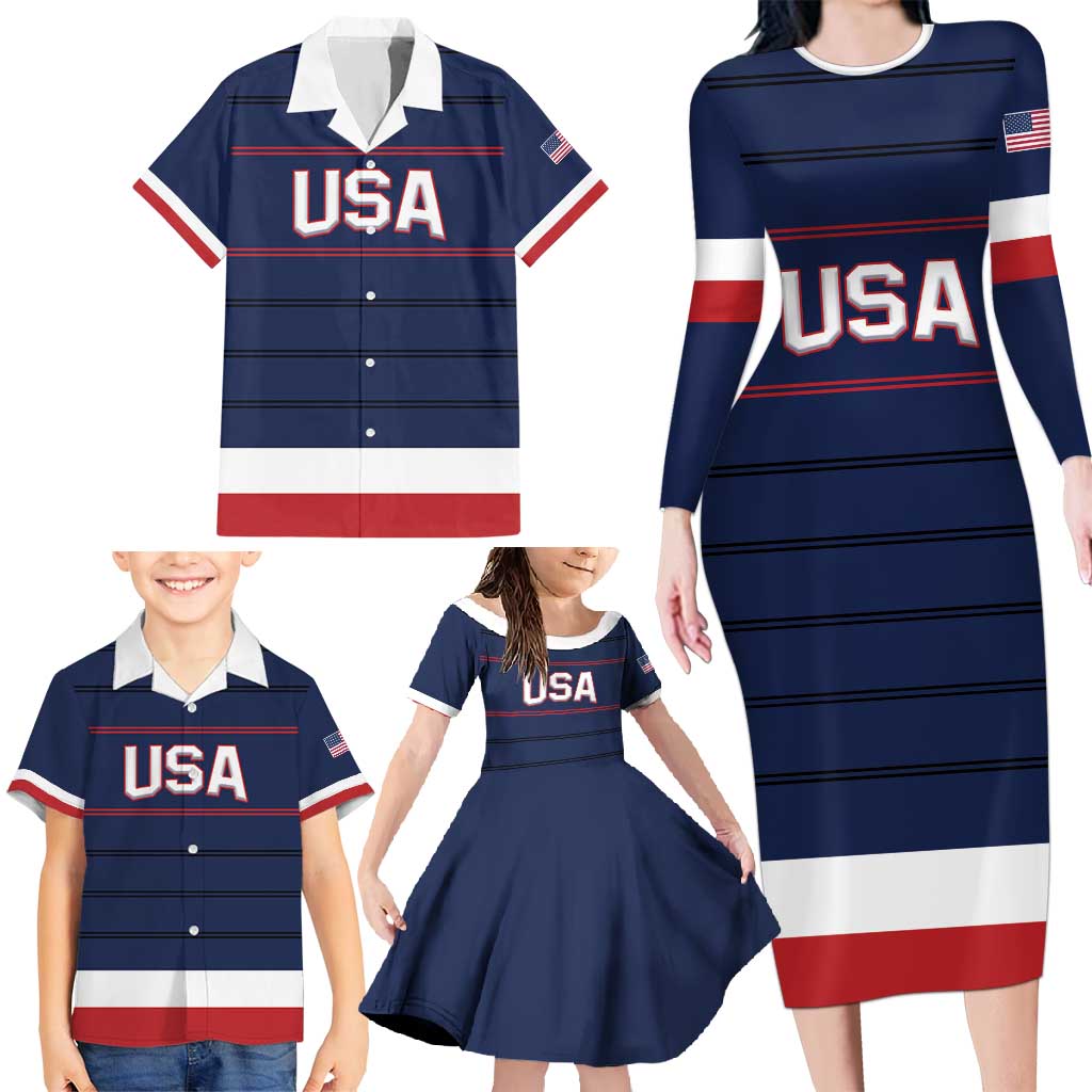 Custom USA Hockey Team Family Matching Long Sleeve Bodycon Dress and Hawaiian Shirt Go Champions