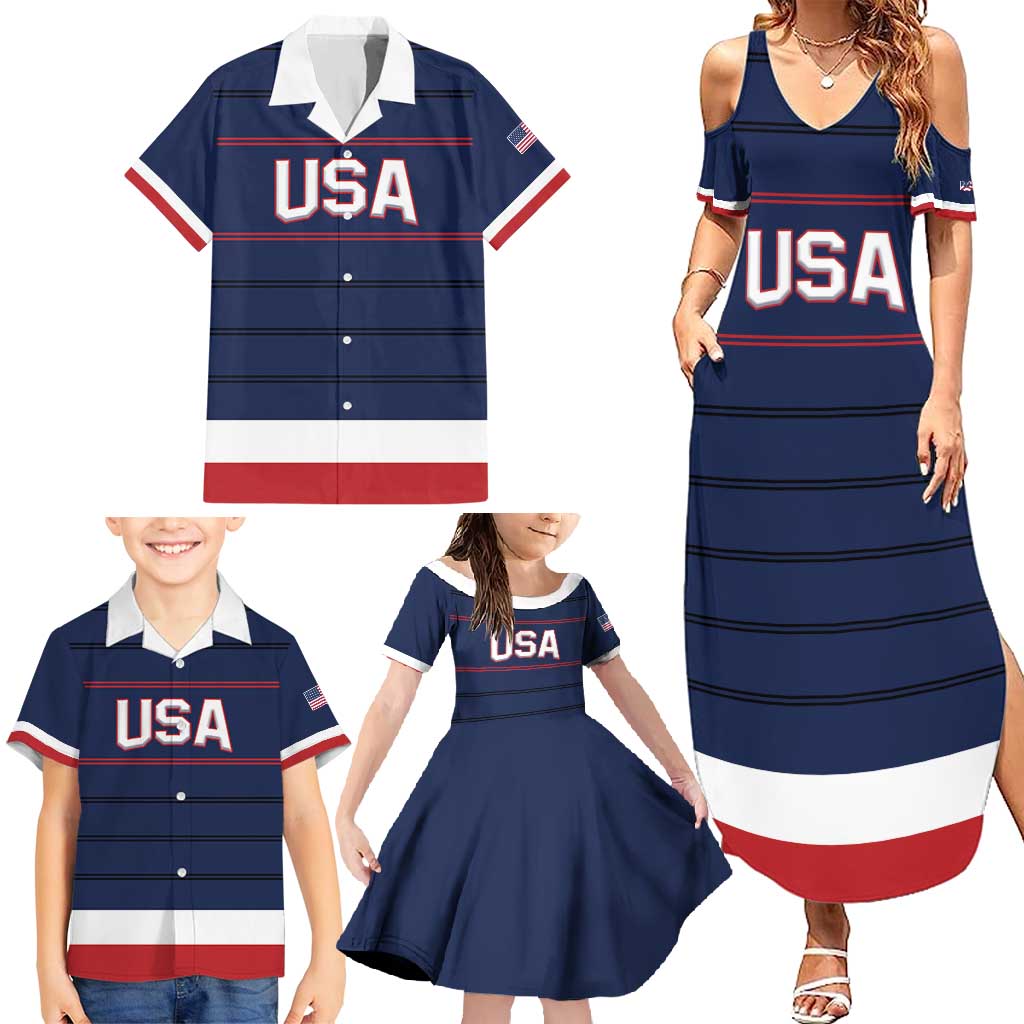 Custom USA Hockey Team Family Matching Summer Maxi Dress and Hawaiian Shirt Go Champions