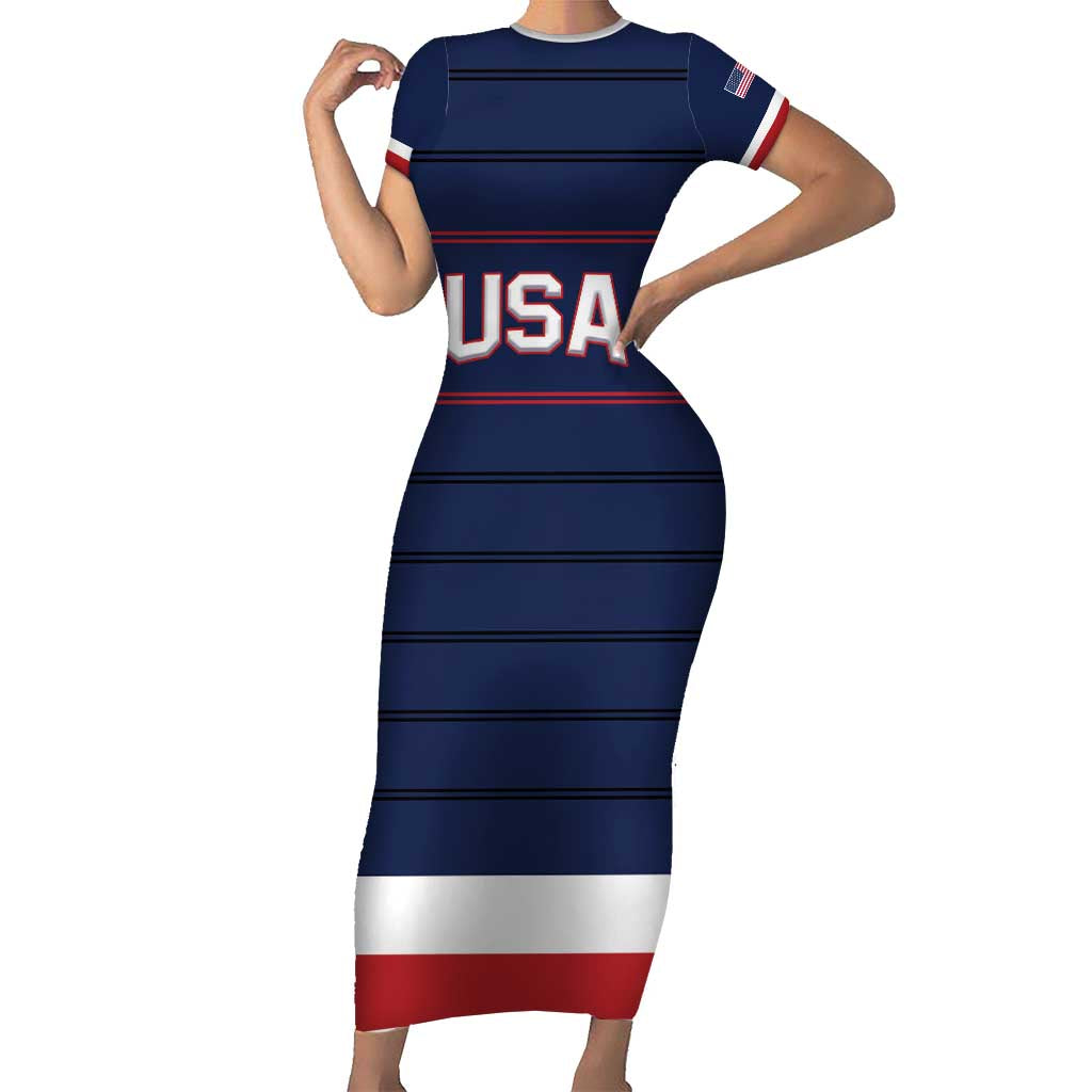 Custom USA Hockey Team Short Sleeve Bodycon Dress Go Champions