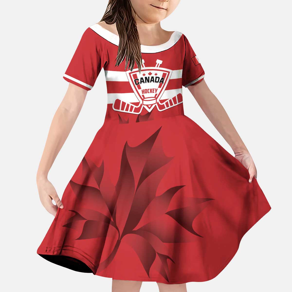 Custom Canada Hockey Team Kid Short Sleeve Dress Maple Leaf Red Version