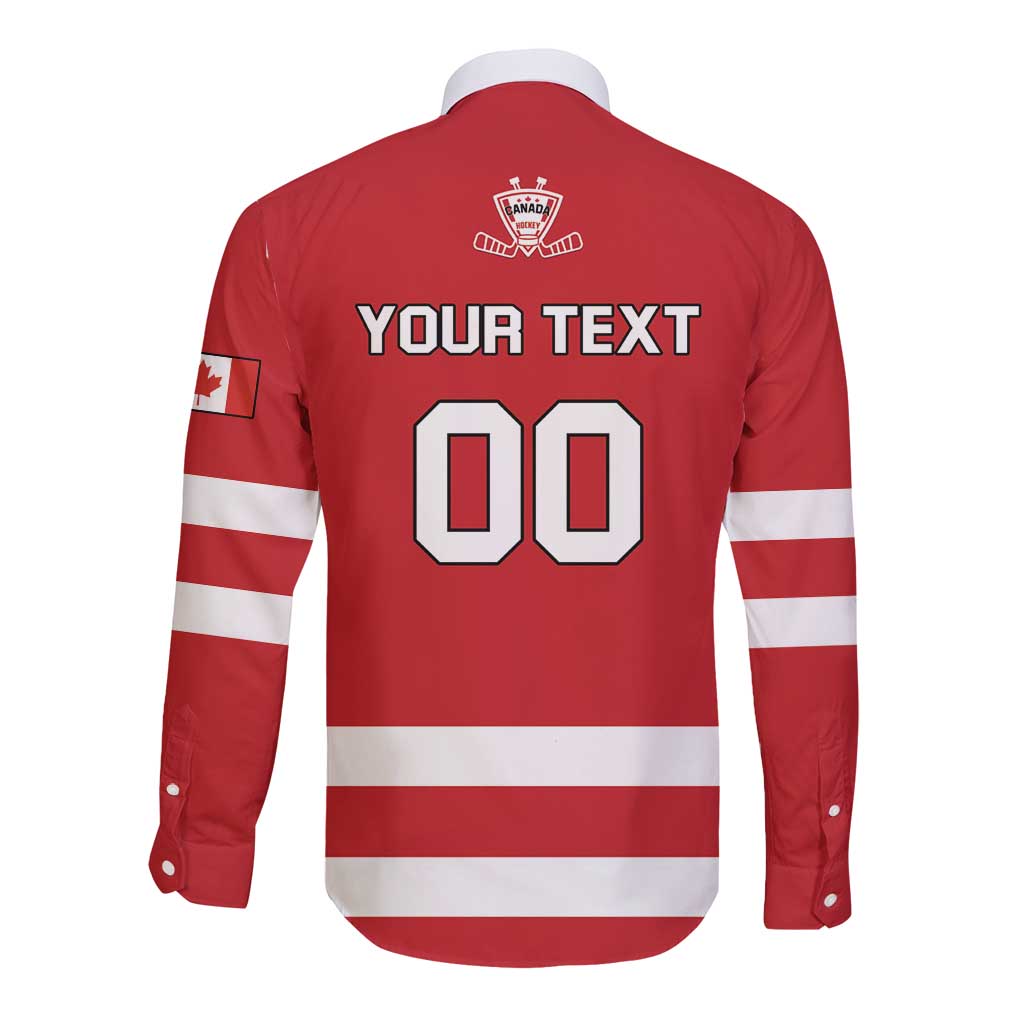 Custom Canada Hockey Team Long Sleeve Button Shirt Maple Leaf Red Version