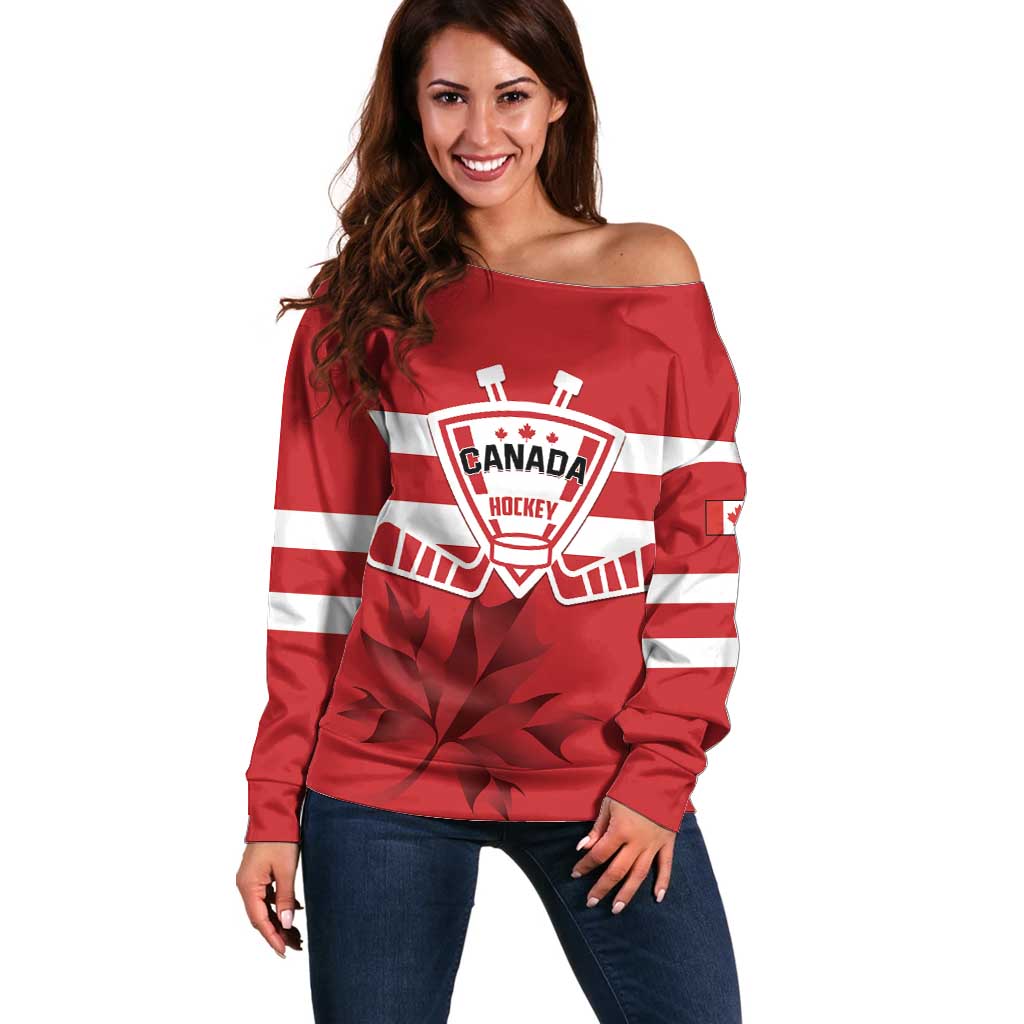 Custom Canada Hockey Team Off Shoulder Sweater Maple Leaf Red Version