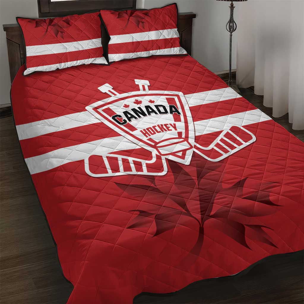 Canada Hockey Team Quilt Bed Set Maple Leaf Red Version