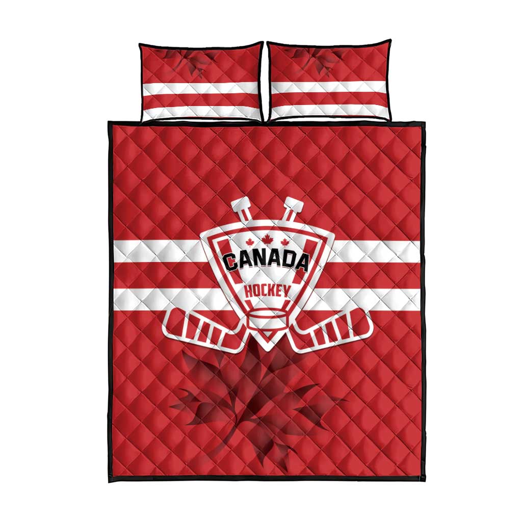 Canada Hockey Team Quilt Bed Set Maple Leaf Red Version