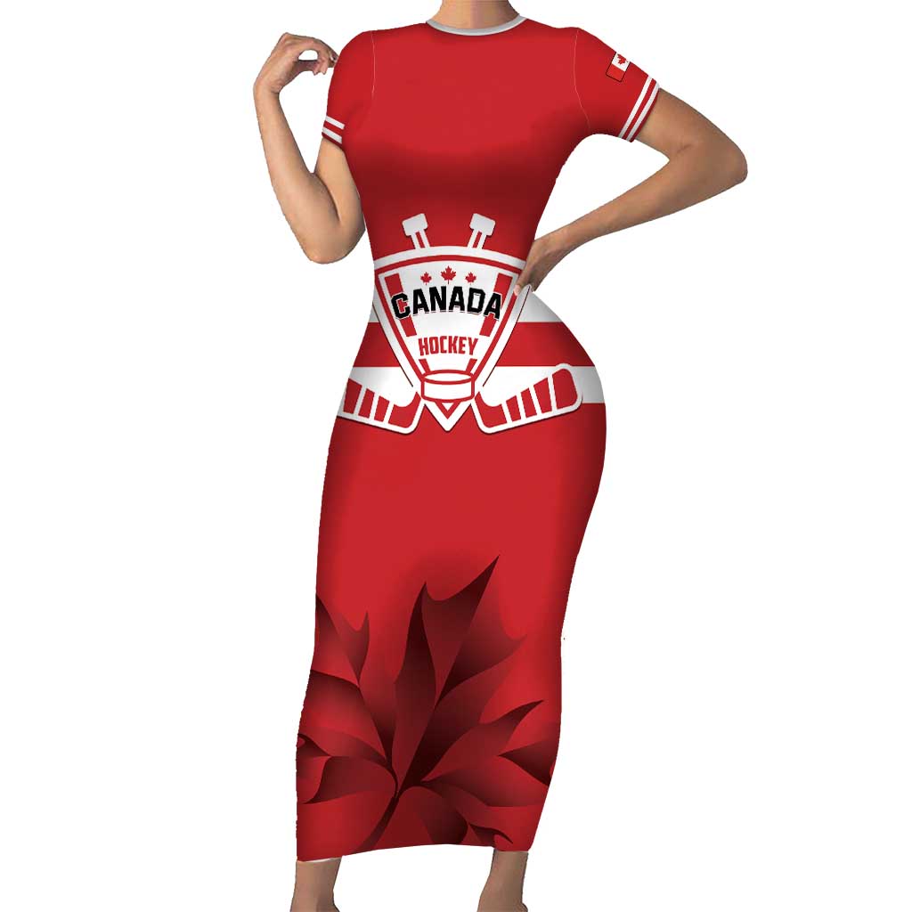 Custom Canada Hockey Team Short Sleeve Bodycon Dress Maple Leaf Red Version