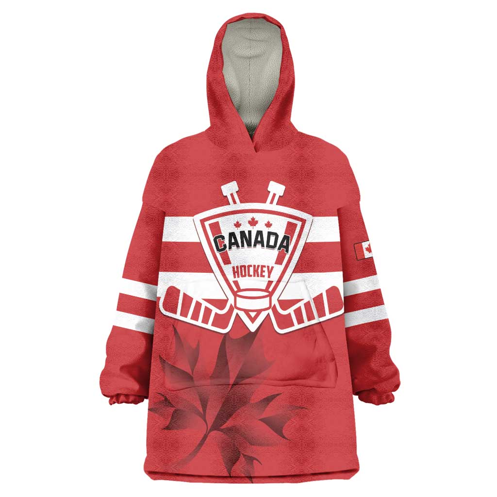 Custom Canada Hockey Team Wearable Blanket Hoodie Maple Leaf Red Version