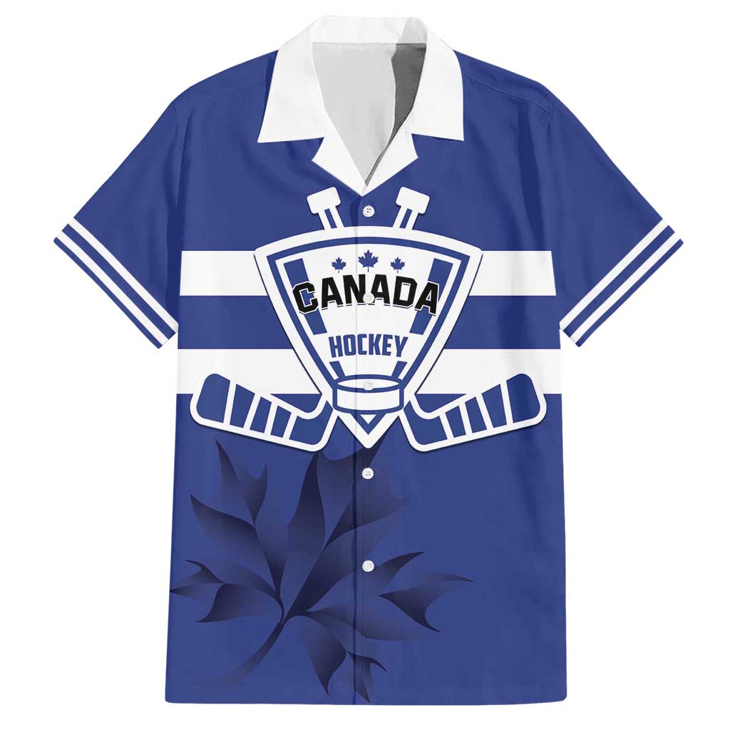 Custom Canada Hockey Team Hawaiian Shirt Maple Leaf Blue Version