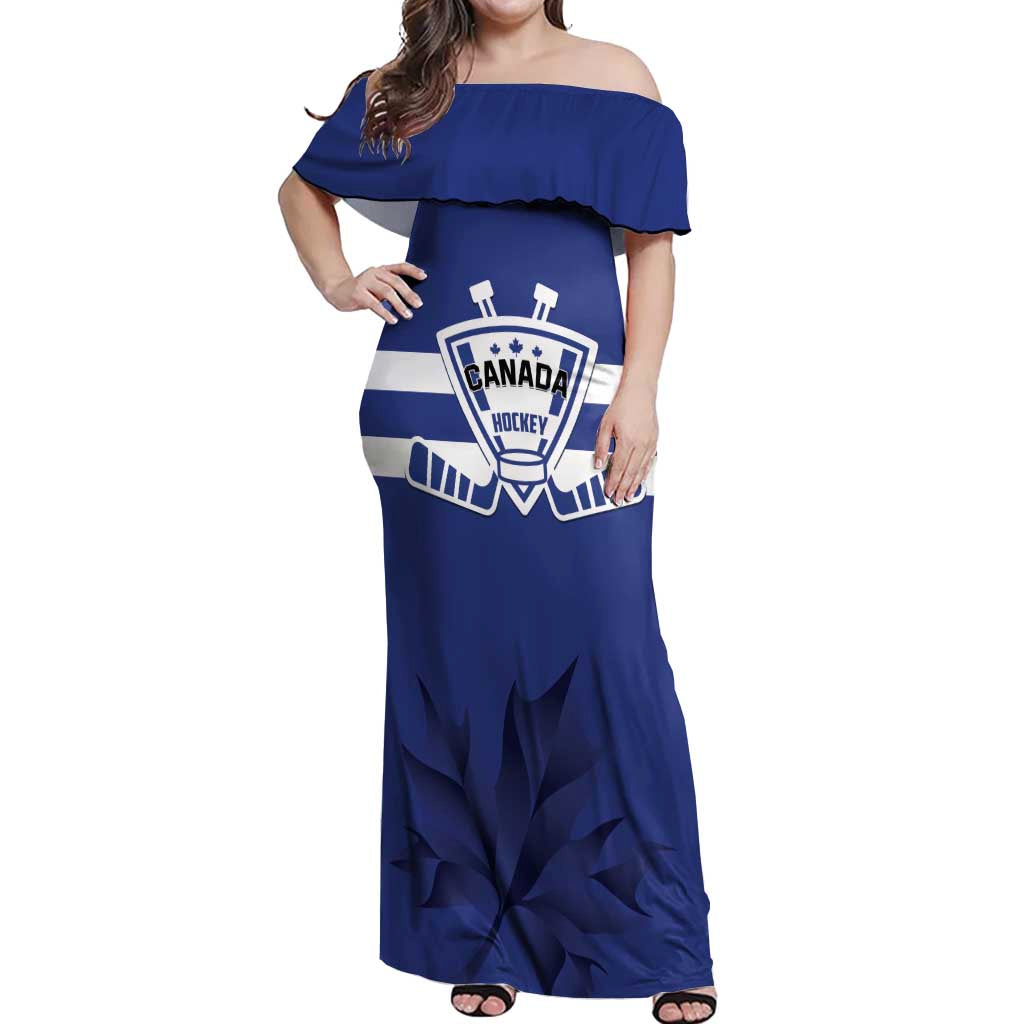 Custom Canada Hockey Team Off Shoulder Maxi Dress Maple Leaf Blue Version