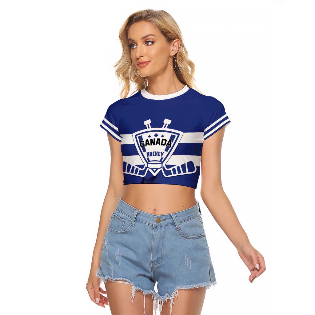 Custom Canada Hockey Team Raglan Cropped T Shirt Maple Leaf Blue Version