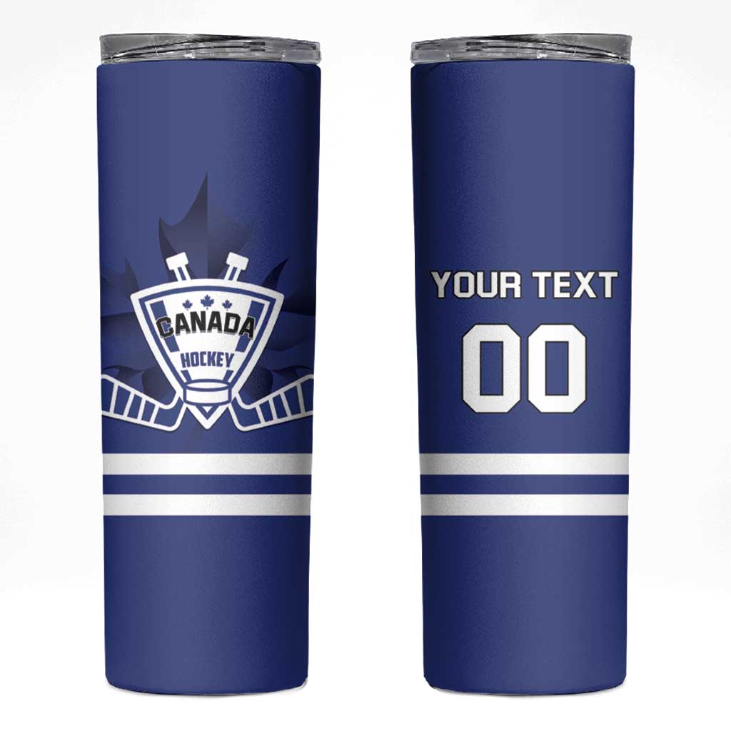 Custom Canada Hockey Team Skinny Tumbler Maple Leaf Blue Version