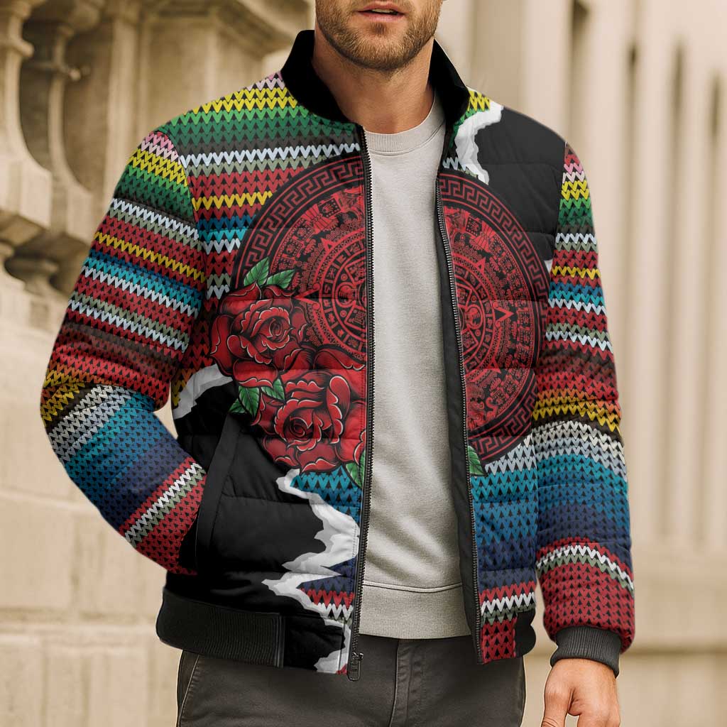 Mexico Aztec Circle Bomber Puffer Jacket Poncho Pattern