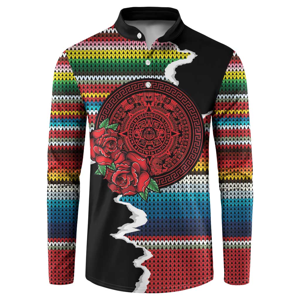 Mexico Aztec Circle Button Sweatshirt Poncho Pattern