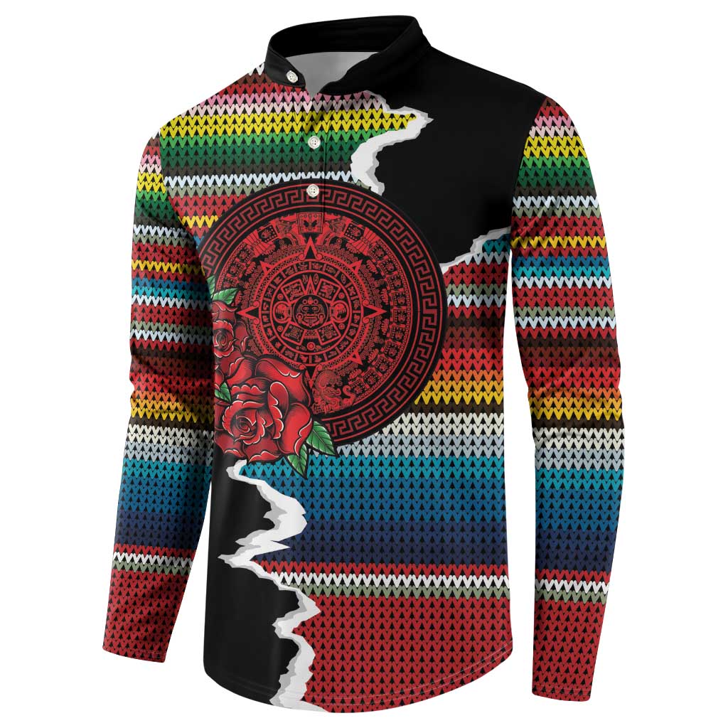 Mexico Aztec Circle Button Sweatshirt Poncho Pattern