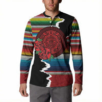 Mexico Aztec Circle Button Sweatshirt Poncho Pattern