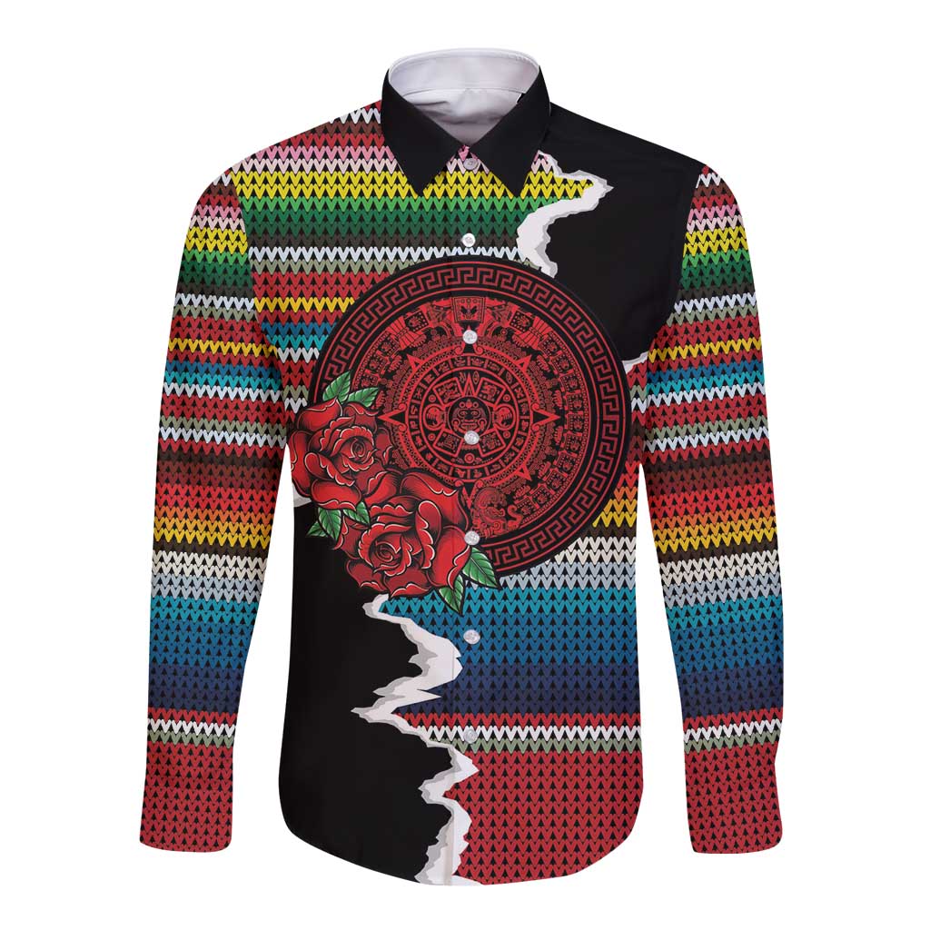 Mexico Aztec Circle Long Sleeve Button Shirt Poncho Pattern